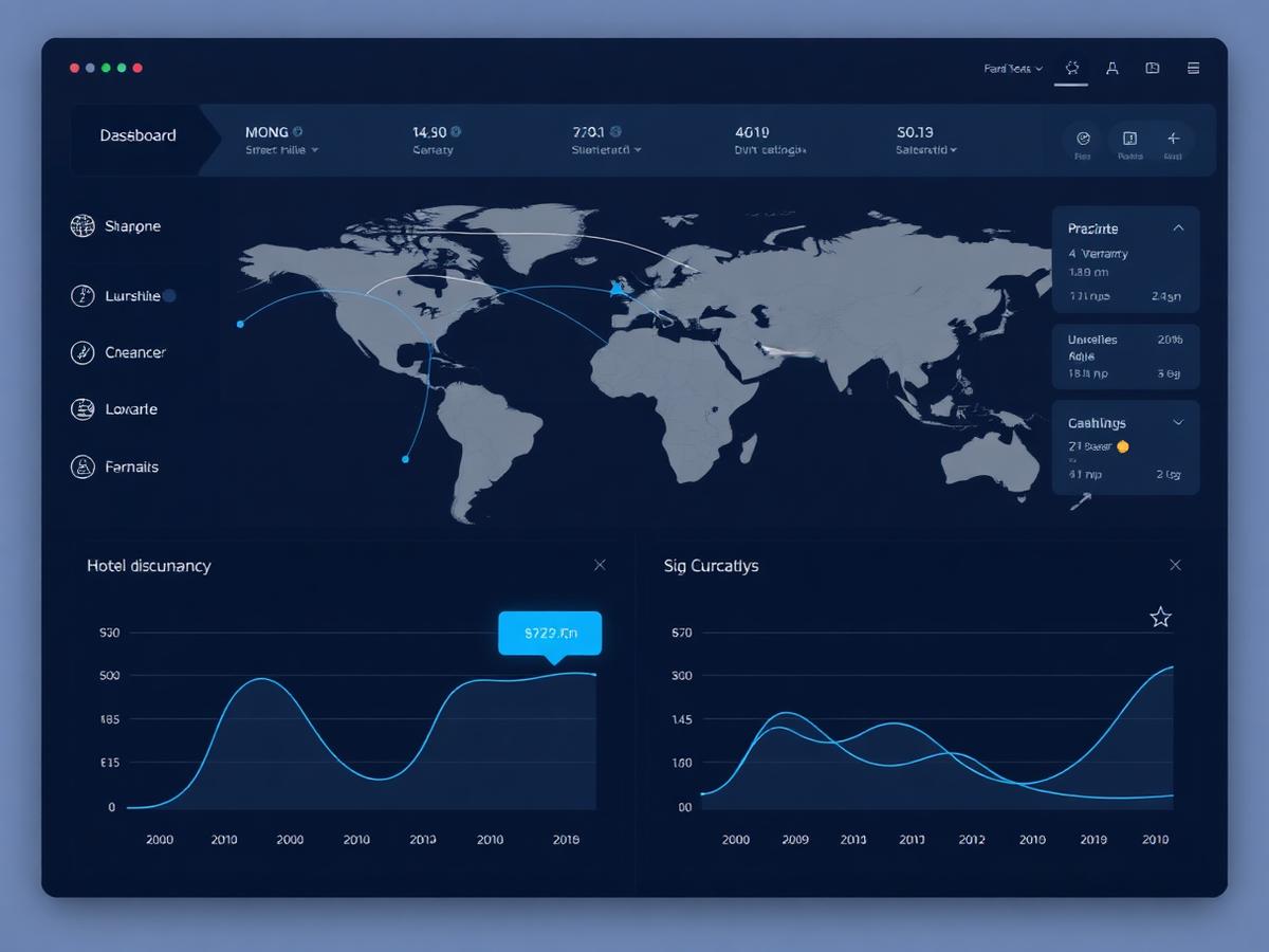 JeForce Digital operations dashboard showing flight routes and hotel occupancy